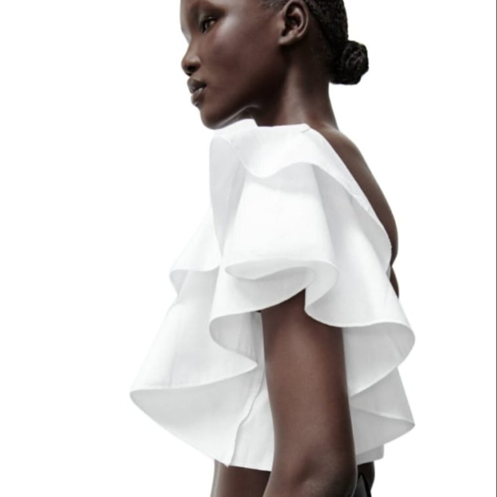 NEW ZARA RUFFLED CROP TOP WHITE | 4174/634 - Picture 6 of 6